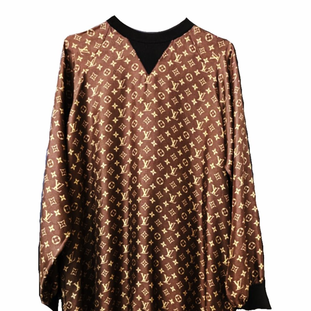 Louis Vuitton Monogram Brown Silk Midi Dress Size M